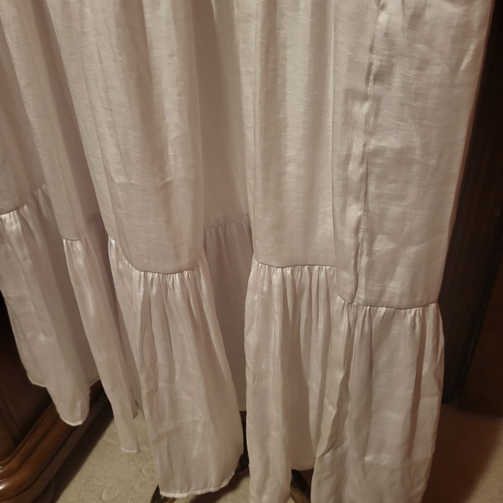 Nine West Satin Tiered Midi Skirt Ivory Tusk New Size XXL Y2K Boho Festival - Picture 4 of 8
